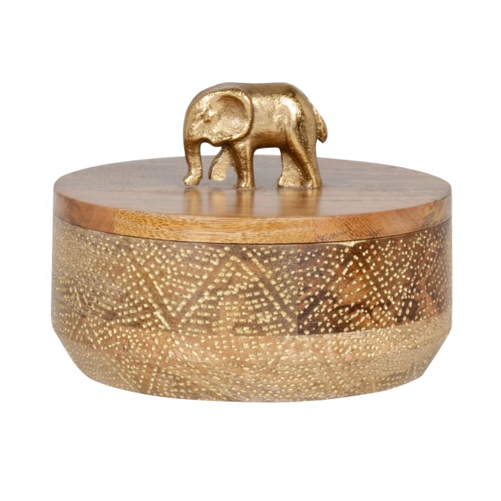 Maisons du Monde Sehel - Caja decorativa de madera con tapa figura de elefante y detalles dorados