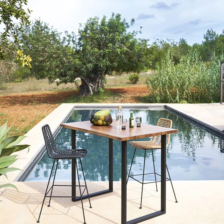 Maisons Du Monde Selva BUSINESS - Silla Alta De Jardín Profesional De Resina Reciclada Y Metal Negro