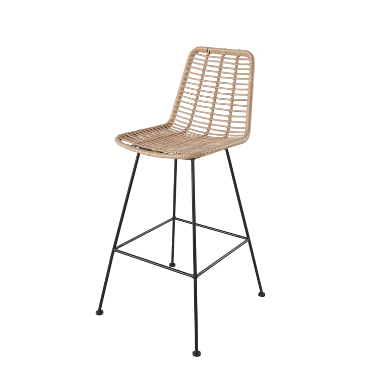 Maisons du Monde Selva BUSINESS - Silla alta de jardín profesional de resina reciclada y metal negro