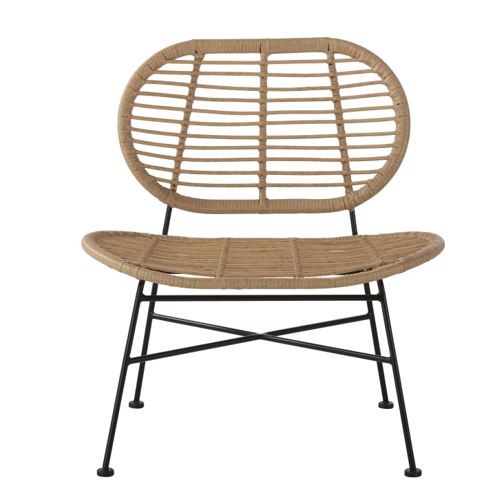 Maisons Du Monde Selva BUSINESS - Sillón Lounge Profesional De Resina Reciclada Imitación A Ratán Y Metal Negro