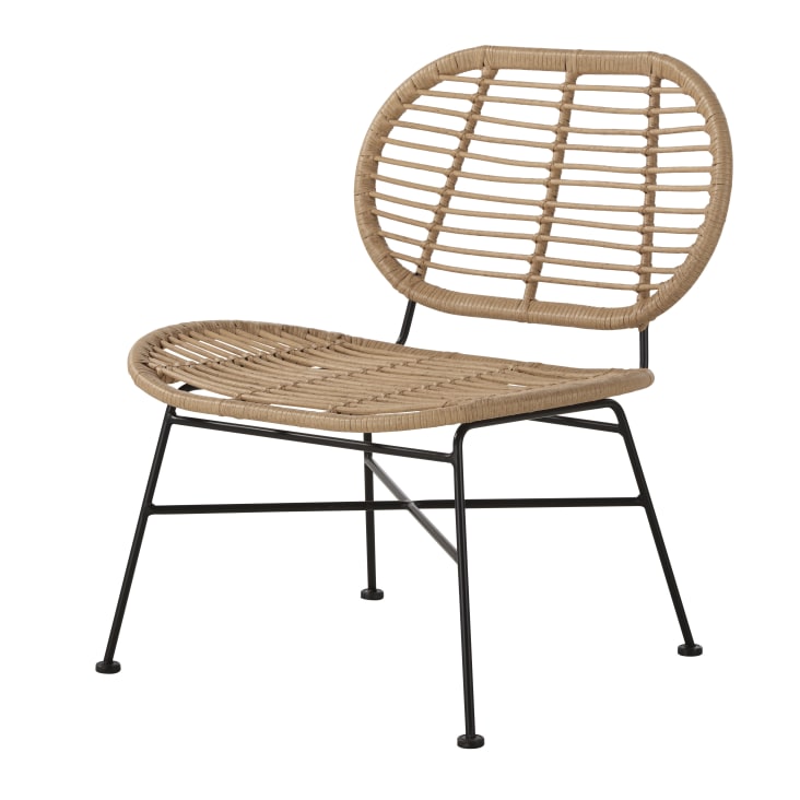Maisons du Monde Selva BUSINESS - Sillón lounge profesional de resina reciclada imitación a ratán y metal negro
