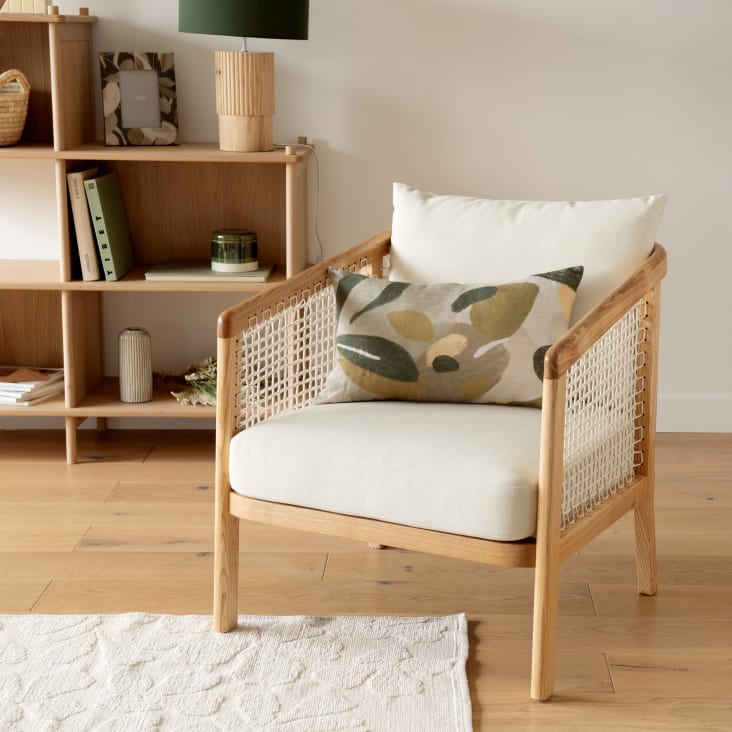 Maisons Du Monde SELVES - Funda De Cojín De Lino Con Estampado Vegetal Verde Y Gris 50 X 30
