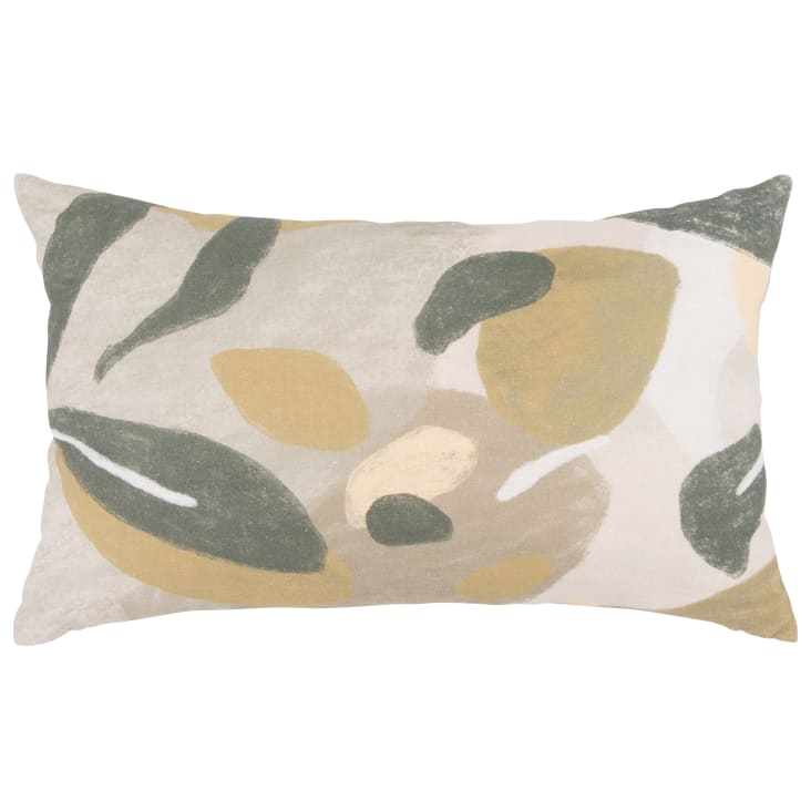 Maisons du Monde SELVES - Funda de cojín de lino con estampado vegetal verde y gris 50 x 30