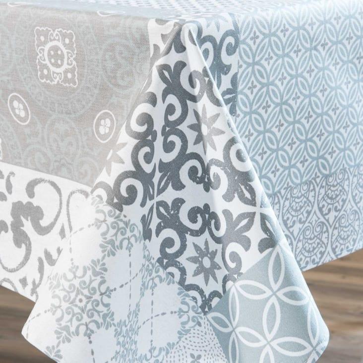 Maisons Du Monde Sera - Mantel De Algodón Gris Con Estampado De Cuadros 150 X 250 Cm