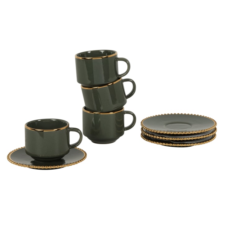 Maisons Du Monde Serena - Juego De 4 Tazas De Gres Verde Con Borde Dorado