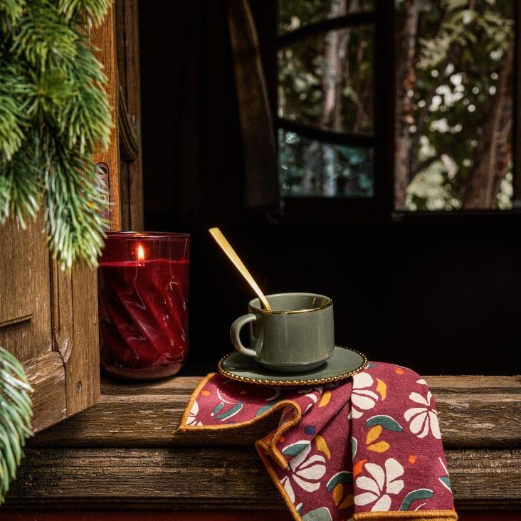 Maisons Du Monde Serena - Juego De 4 Tazas De Gres Verde Con Borde Dorado