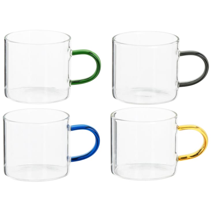 Maisons du Monde Set de 4 tazas en vidrio transparente amarillo azul y gris