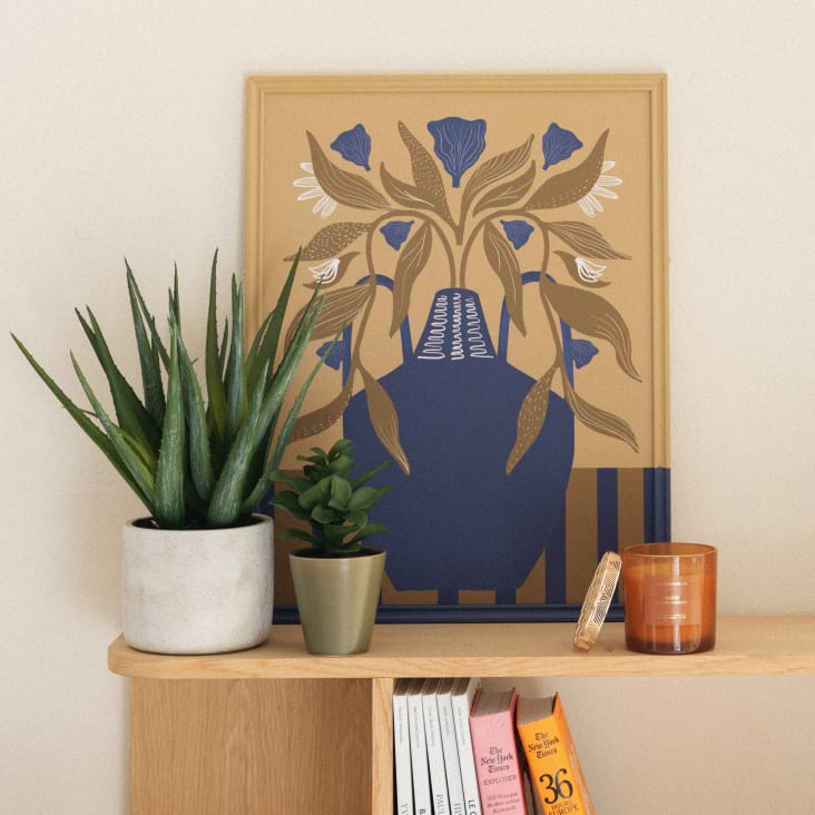 Maisons Du Monde Seville - Cuadro Impreso Con Jarrón Y Flores En Amarillo Y Azul De 47x60 Cm