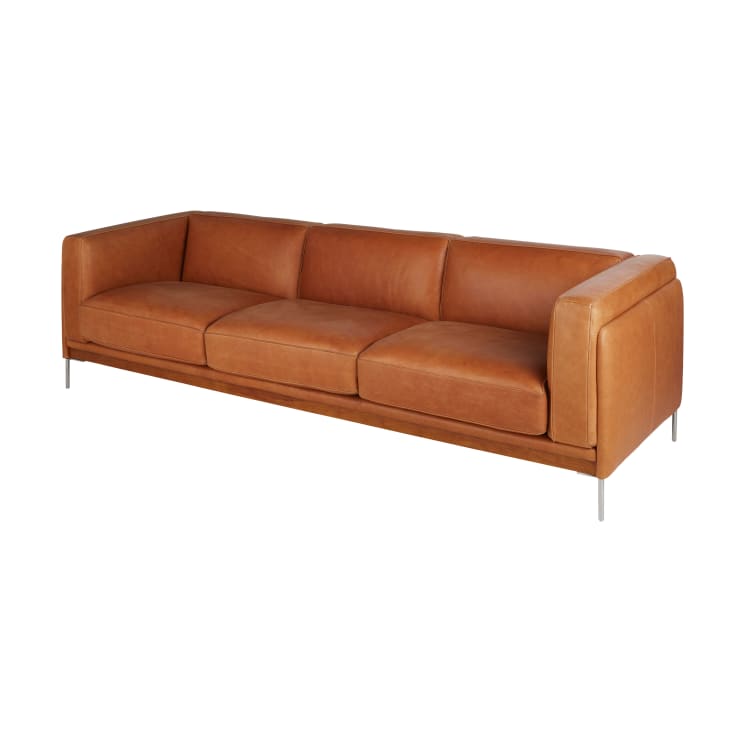 Maisons Du Monde Sheffield - Sofá De De 4 Plazas De Cuero Marrón Y Patas De Acero Inoxidable
