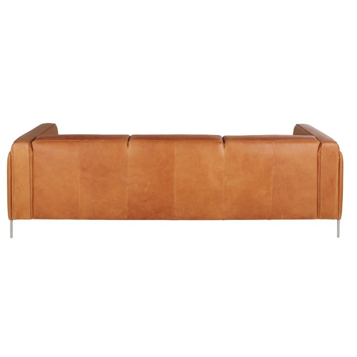 Maisons Du Monde Sheffield - Sofá De De 4 Plazas De Cuero Marrón Y Patas De Acero Inoxidable