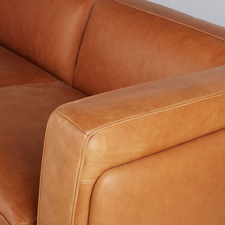 Maisons Du Monde Sheffield - Sofá De De 4 Plazas De Cuero Marrón Y Patas De Acero Inoxidable