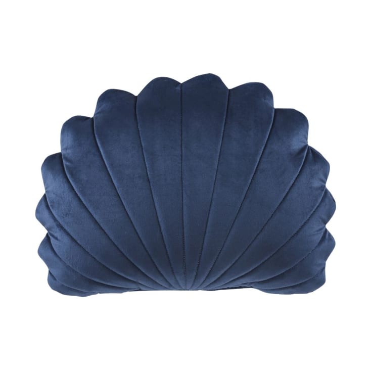 Maisons du Monde SHELL - Cojín concha de terciopelo de poliéster reciclado en azul marino 40x30