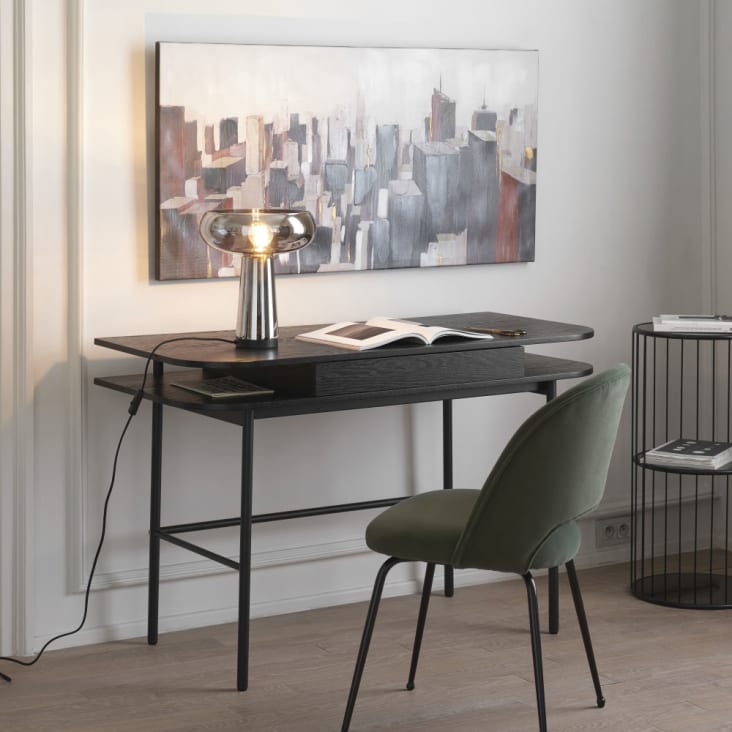 Maisons Du Monde SHELLY - Mesa Auxiliar De Metal Negro Mate Y Cristal