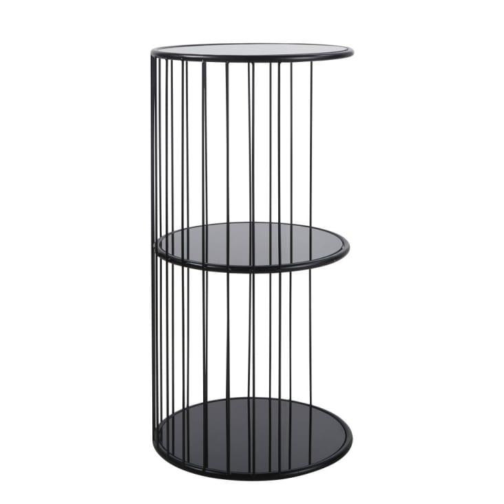 Maisons du Monde SHELLY - Mesa auxiliar de metal negro mate y cristal