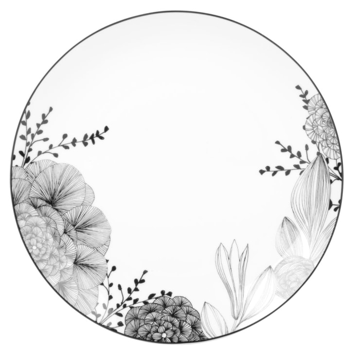 Maisons Du Monde SHODO - Lote De 6 - Plato Llano De Porcelana Blanca Y Negra Con Motivos