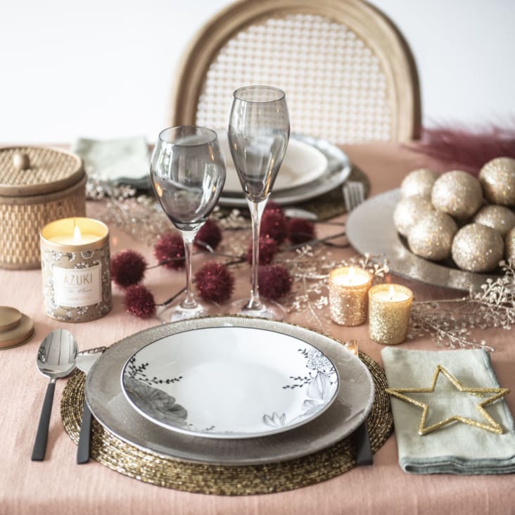 Maisons Du Monde SHODO - Lote De 6 - Plato Llano De Porcelana Blanca Y Negra Con Motivos