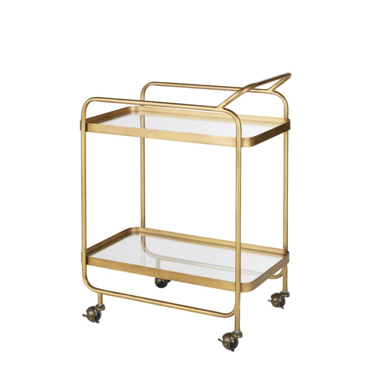 Maisons Du Monde SIENNE - Mesa Auxiliar De Metal Dorado Y Cristal Sobre Ruedas
