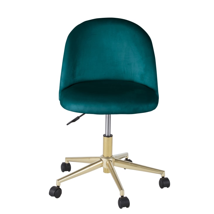 Maisons Du Monde Silla De Oficina Con Ruedas De Terciopelo Azul Petróleo Y Acero Color Latón