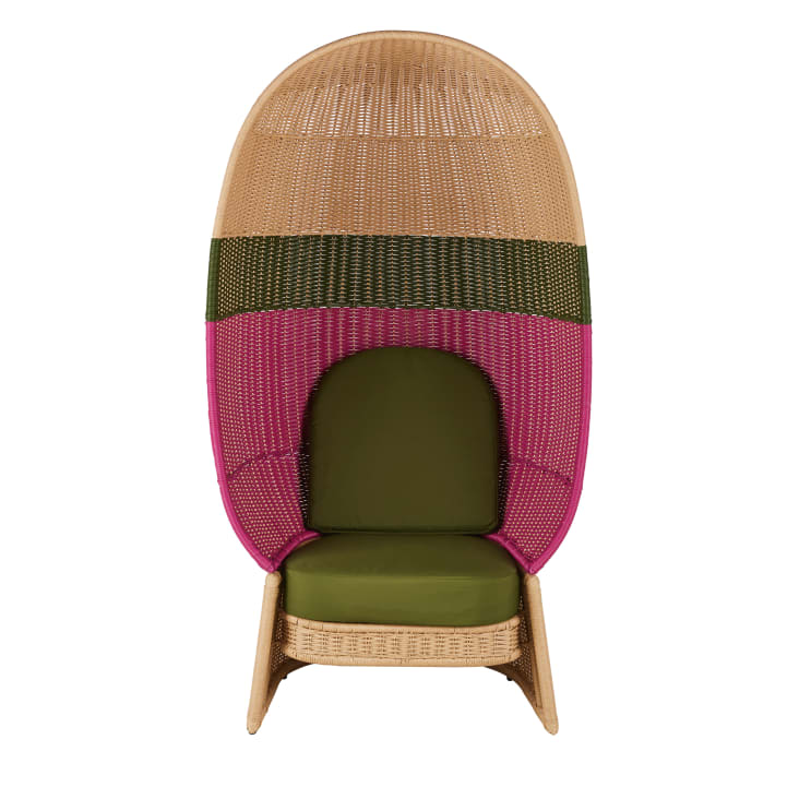 Maisons du Monde Sillón de jardín de acero resina multicolor y cojines verde caqui