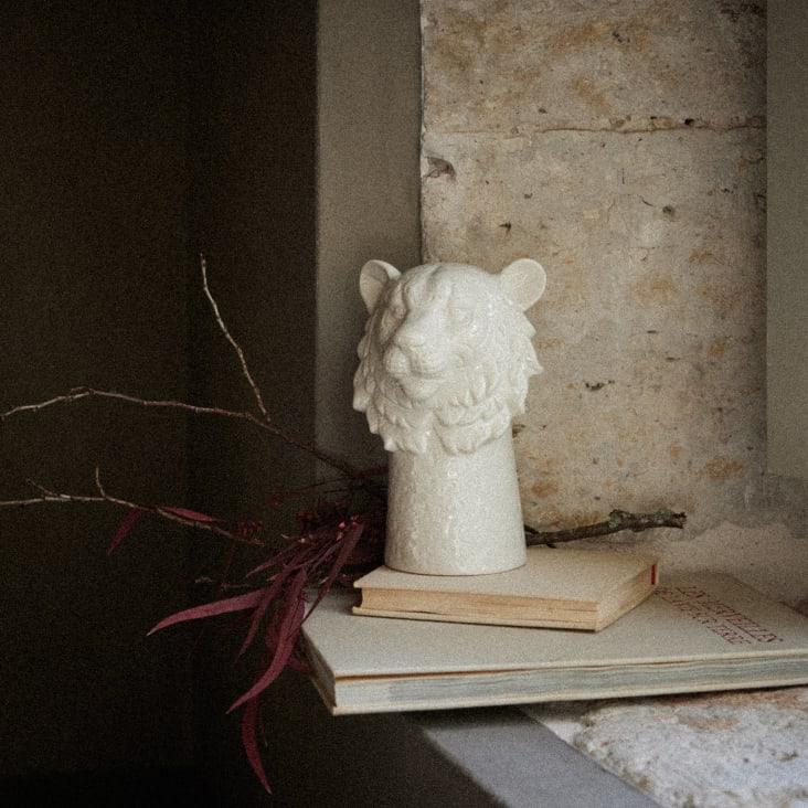 Maisons Du Monde Simon - Estatuilla De León De Porcelana Blanca Alt. 23 Cm