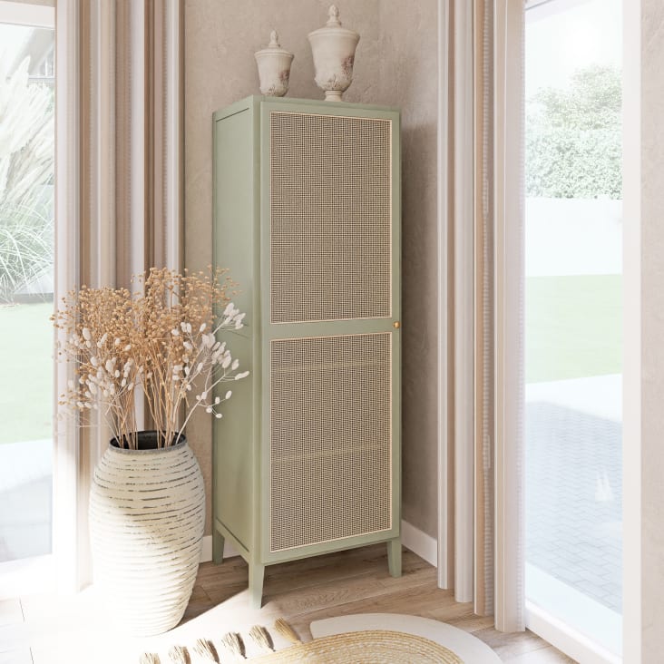 Maisons Du Monde Siwa - Armario Verde Y Enrejado De Mimbre