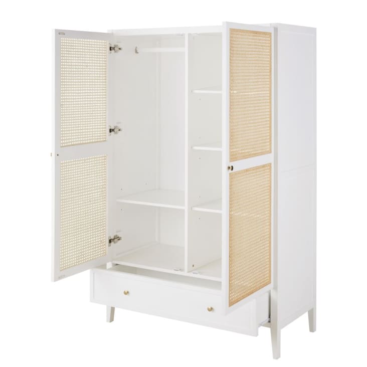 Maisons Du Monde Siwa - Guardarropa Con 2 Puertas Y 1 Cajón De Ratán Trenzado En Crudo