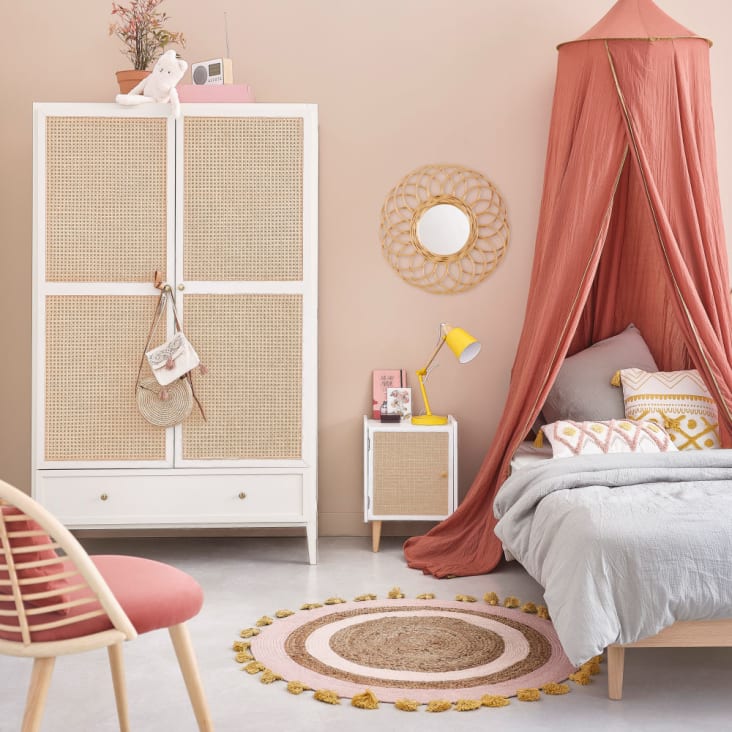 Maisons Du Monde Siwa - Guardarropa Con 2 Puertas Y 1 Cajón De Ratán Trenzado En Crudo