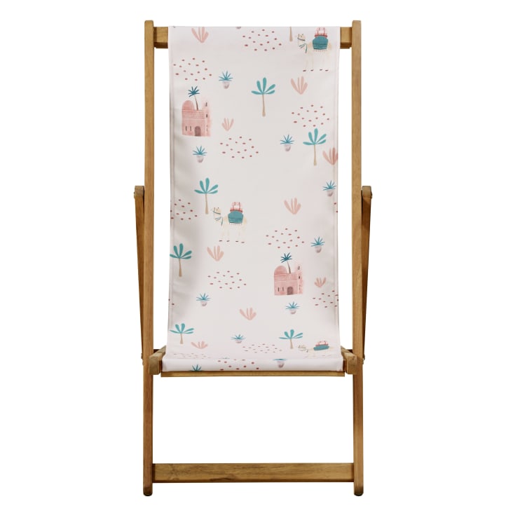 Maisons Du Monde Siwa - Tumbona Infantil De Acacia Y Tela Reciclada Rosa Con Estampado