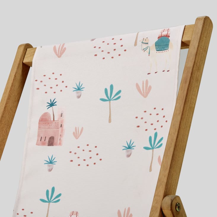 Maisons Du Monde Siwa - Tumbona Infantil De Acacia Y Tela Reciclada Rosa Con Estampado