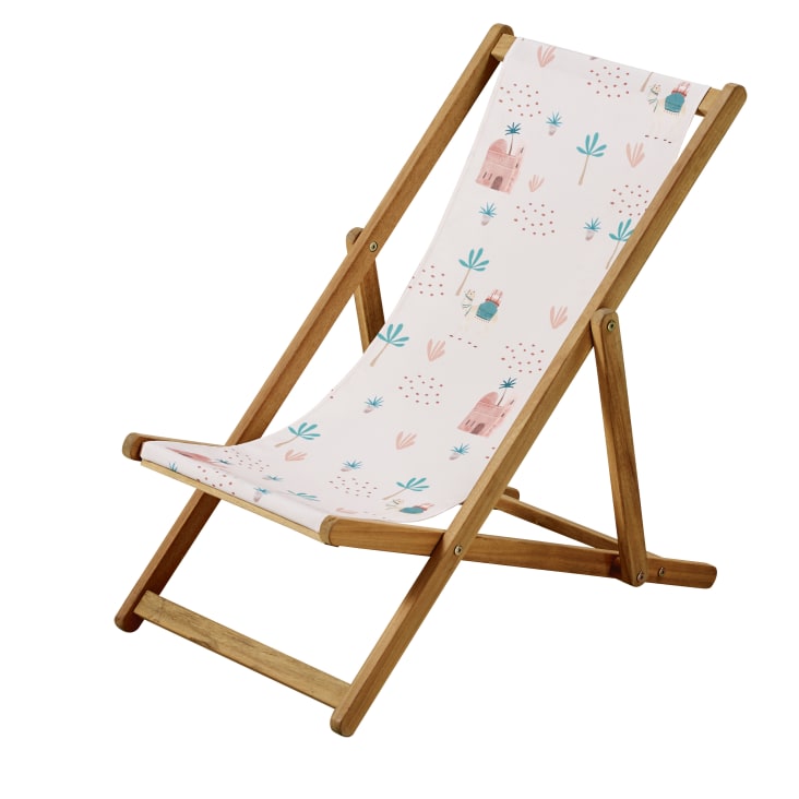 Maisons du Monde Siwa - Tumbona infantil de acacia y tela reciclada rosa con estampado