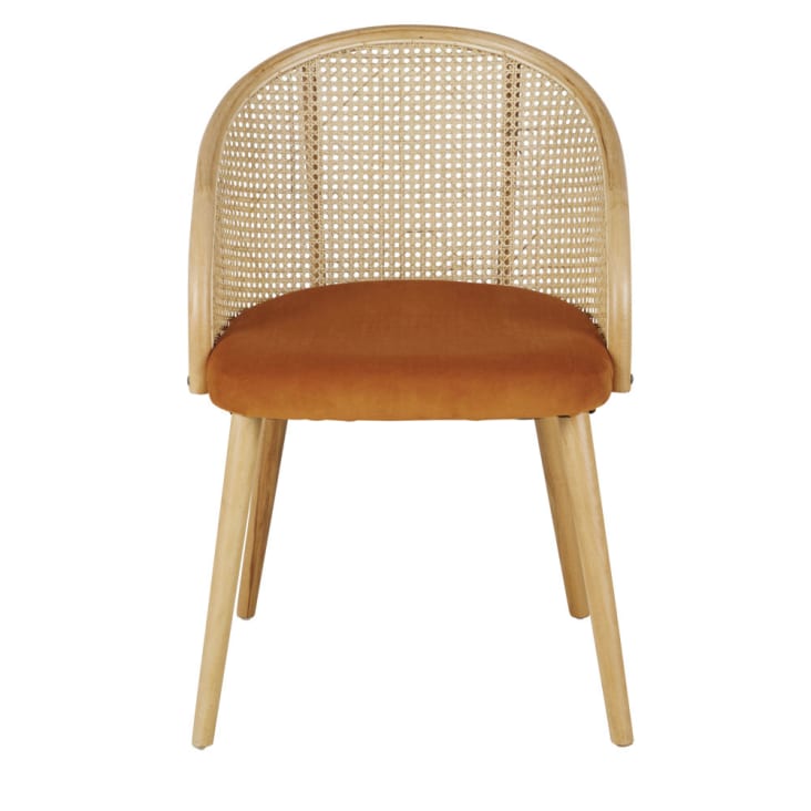 Maisons Du Monde Sockette - Silla Con Reposabrazos De Terciopelo Marrón Tostado Y Rejilla De Mimbre En Color Natural