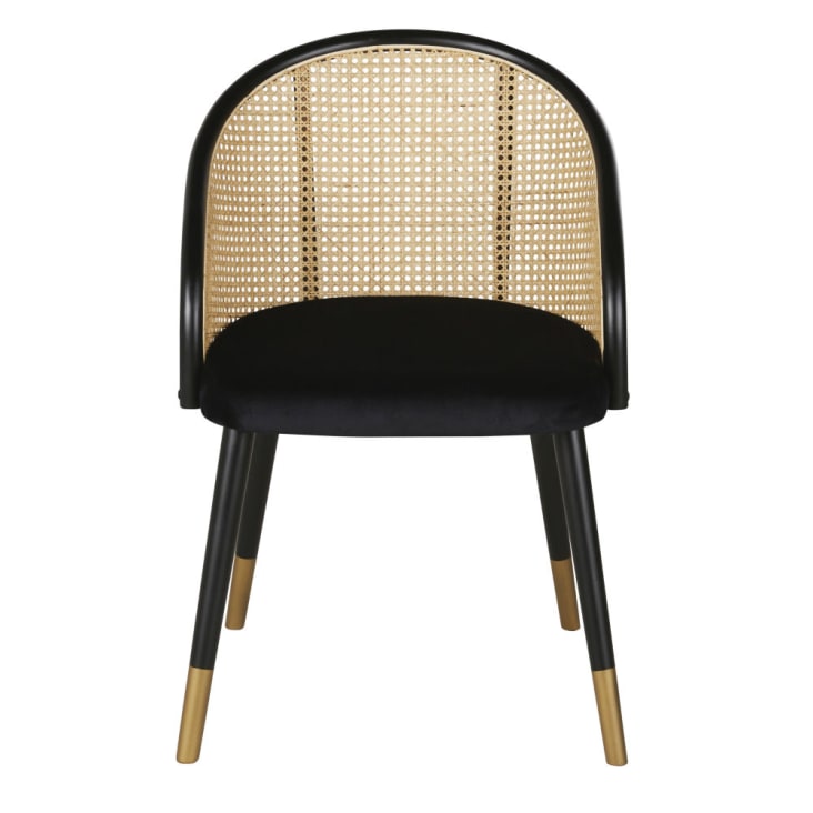 Maisons Du Monde Sockette - Silla Con Reposabrazos De Terciopelo Negro Y Rejilla De Mimbre