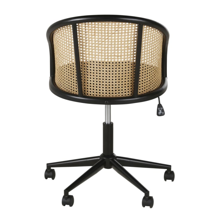 Maisons Du Monde Sockette - Silla De Oficina Con Ruedas De Terciopelo Negro Y Rejilla De Mimbre