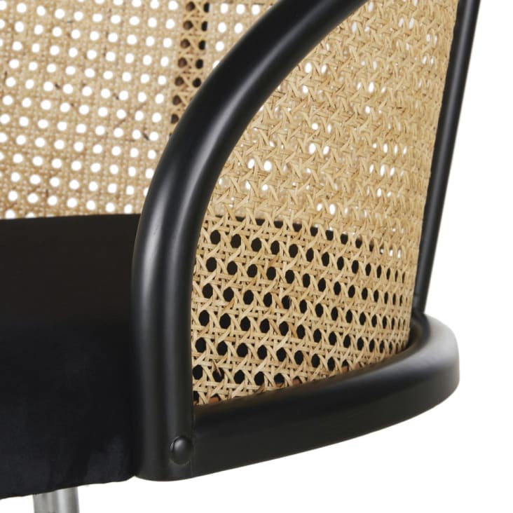 Maisons Du Monde Sockette - Silla De Oficina Con Ruedas De Terciopelo Negro Y Rejilla De Mimbre