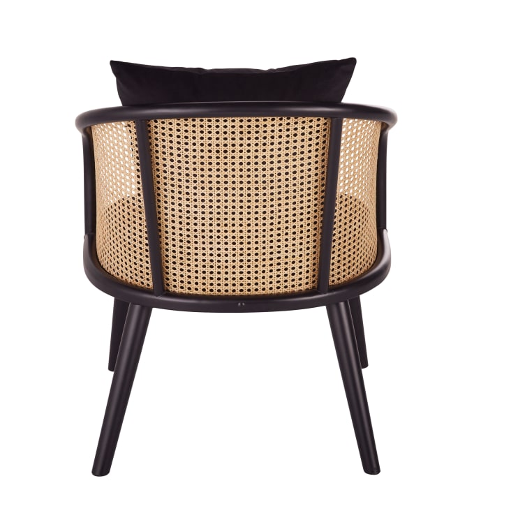 Maisons Du Monde Sockette - Sillón De Terciopelo Negro Con Rejilla De Mimbre