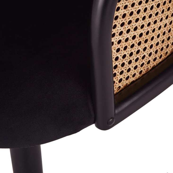Maisons Du Monde Sockette - Sillón De Terciopelo Negro Con Rejilla De Mimbre