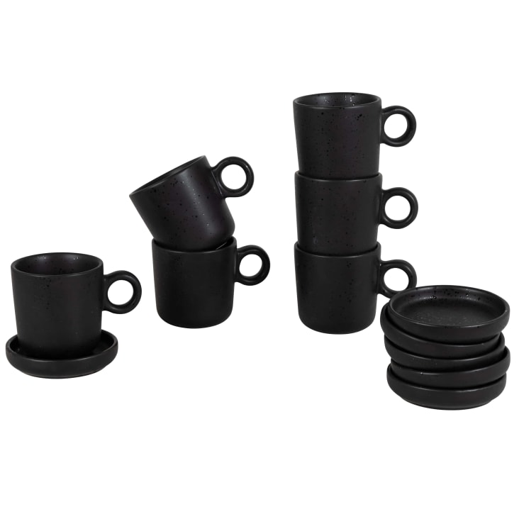 Maisons Du Monde Soho - Juego De 6 Tazas Y Platos De Cerámica Negra