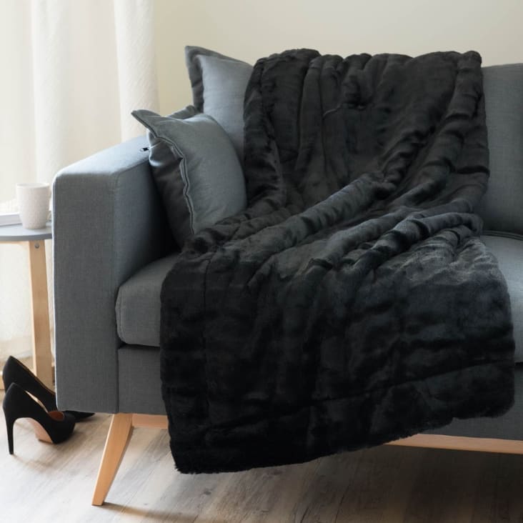 Maisons Du Monde Soho - Manta De Imitación Piel Negra 150x180