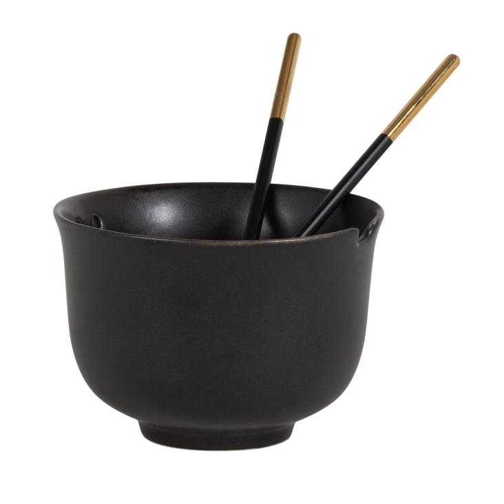 Maisons Du Monde Soho - Poke Bowl De Cerámica Negra Con Palillos Negros Y Dorados