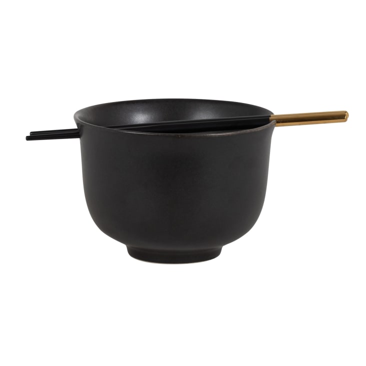 Maisons Du Monde Soho - Poke Bowl De Cerámica Negra Con Palillos Negros Y Dorados