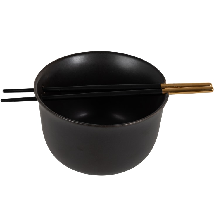 Maisons du Monde Soho - Poke bowl de cerámica negra con palillos negros y dorados