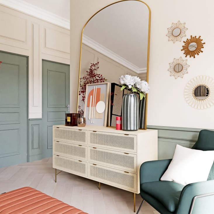 Maisons Du Monde Solstice - Cómoda Doble Con 6 Cajones Y Rejilla De Ratán