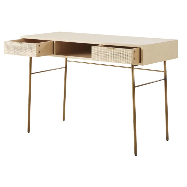 Maisons Du Monde Solstice - Escritorio Con 2 Cajones De Enrejado De Mimbre