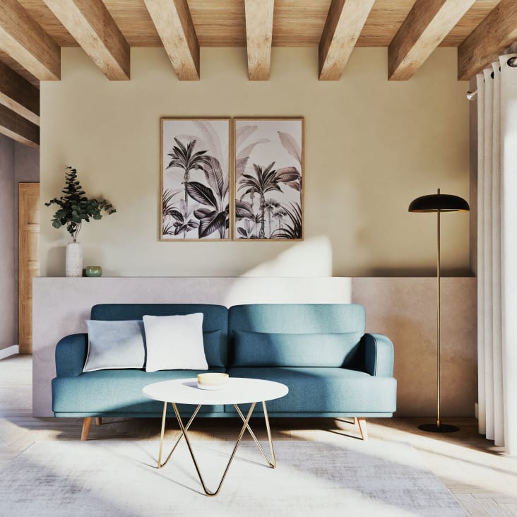 Maisons Du Monde SORIANO - Díptico Con Estampado De Jungla Blanco Gris Y Beige 104 X 90