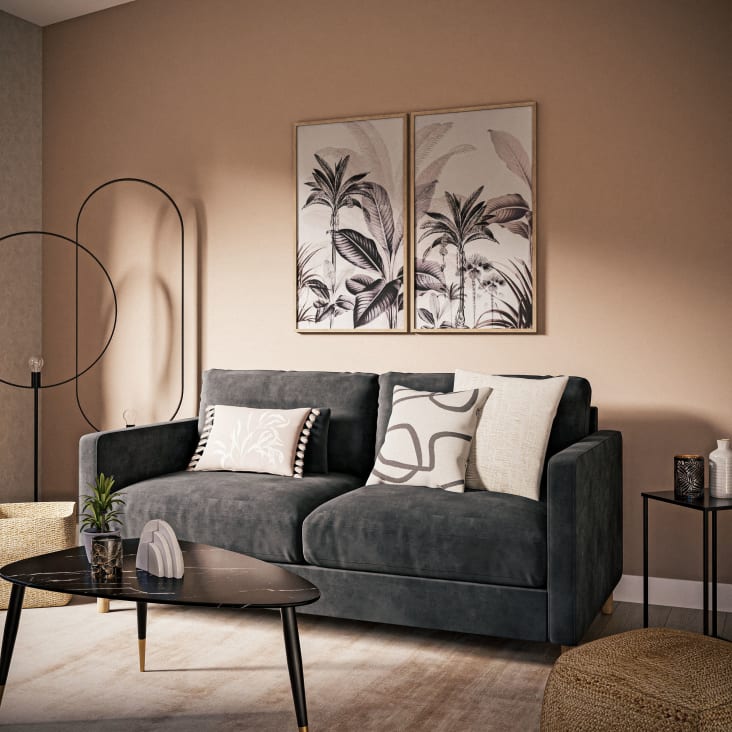 Maisons Du Monde SORIANO - Díptico Con Estampado De Jungla Blanco Gris Y Beige 104 X 90