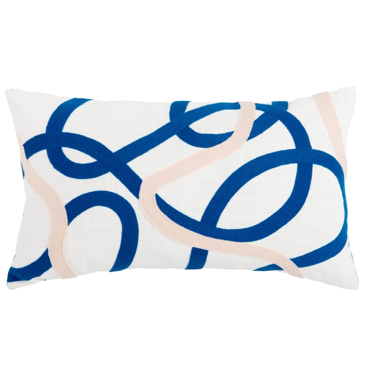 Maisons du Monde SOUAM - Funda de cojín blanco bordado con estampado azul y rosa palo 50 x 30