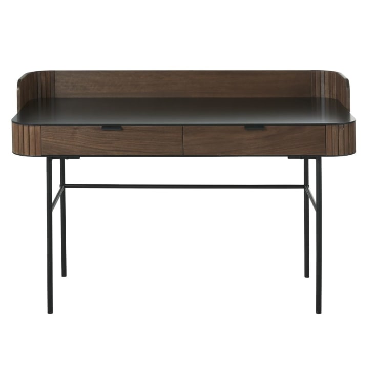 Maisons du Monde Spiga - Escritorio vintage con 2 cajones y patas de metal negro