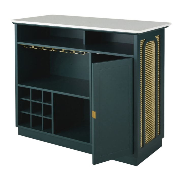 Maisons Du Monde Splendid - Mueble Bar De Rejilla De Ratán Verde Y Metal Color Latón Con 1 Puerta