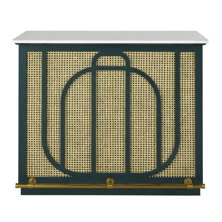 Maisons du Monde Splendid - Mueble bar de rejilla de ratán verde y metal color latón con 1 puerta