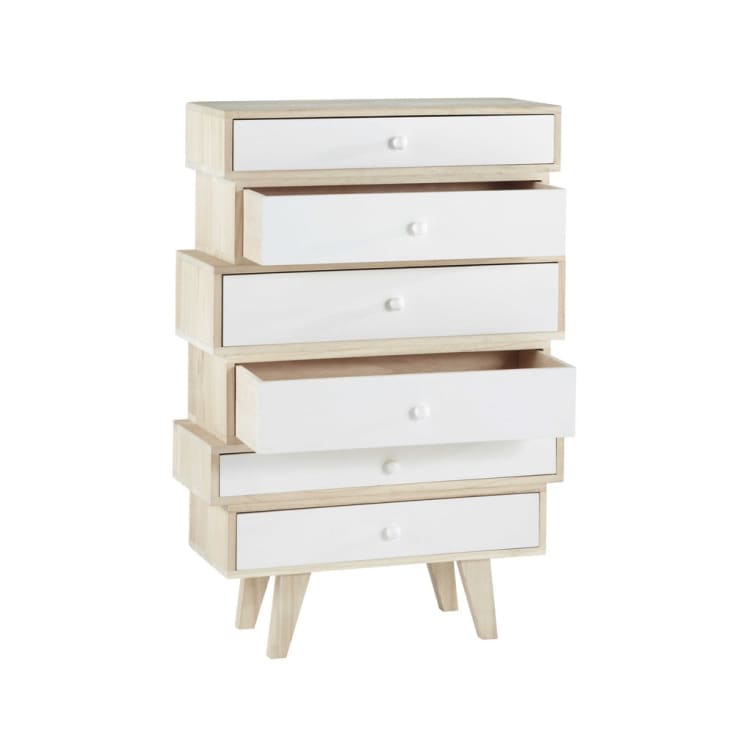 Maisons Du Monde Spring - Cajonera Escandinava Con 6 Cajones De Paulonia Blanca